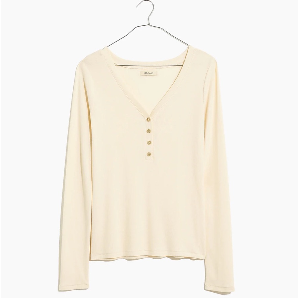 Madewell Drapey-Ribbed Henley Tee in Ivory
